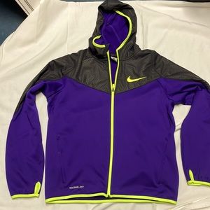 Nike Therma-Fit Zip Up Hooded Jacket Size Large in Purple, Black and chartreuse